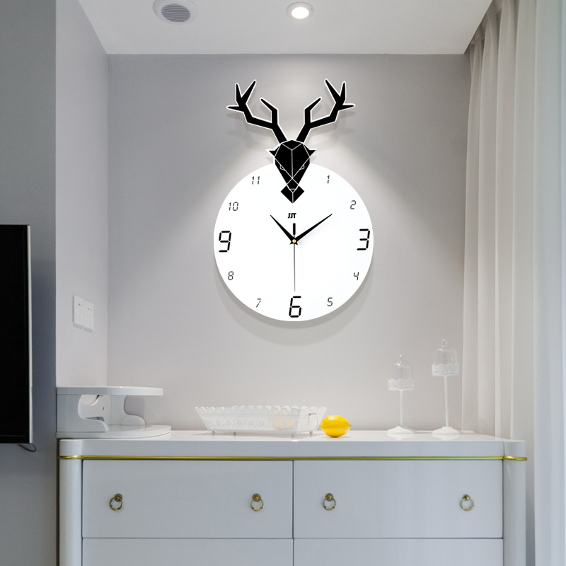 Deer Head Hung Clocks Living-room Clocks and clocks Creative Modern Brief Nordic Personality Fashion Dining Hall Creative Art Muted Wall Clocks