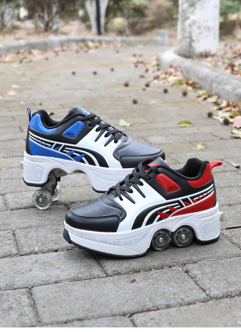 Giày biến dạng đôi nam nữ hai hàng Heelys sinh viên tự động bốn bánh giày trượt patin giày trượt patin - Trượt băng / Trượt / Thể thao mạo hiểm xe scooter điện gấp