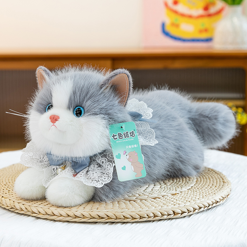 Meowing Realistic Cat Plush Toy Ragdoll Cat Doll Black Cat Gray Cat Plushie Girl Sleeping Pillow Gift