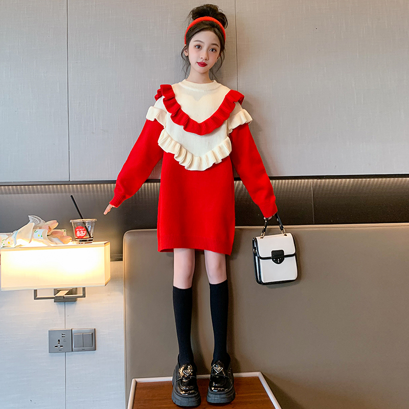 Girl's dress for dress winter clothing 2023 new ocean gas autumn and winter style children Christmas sweater dress Winter girls New Year dress-Taobao