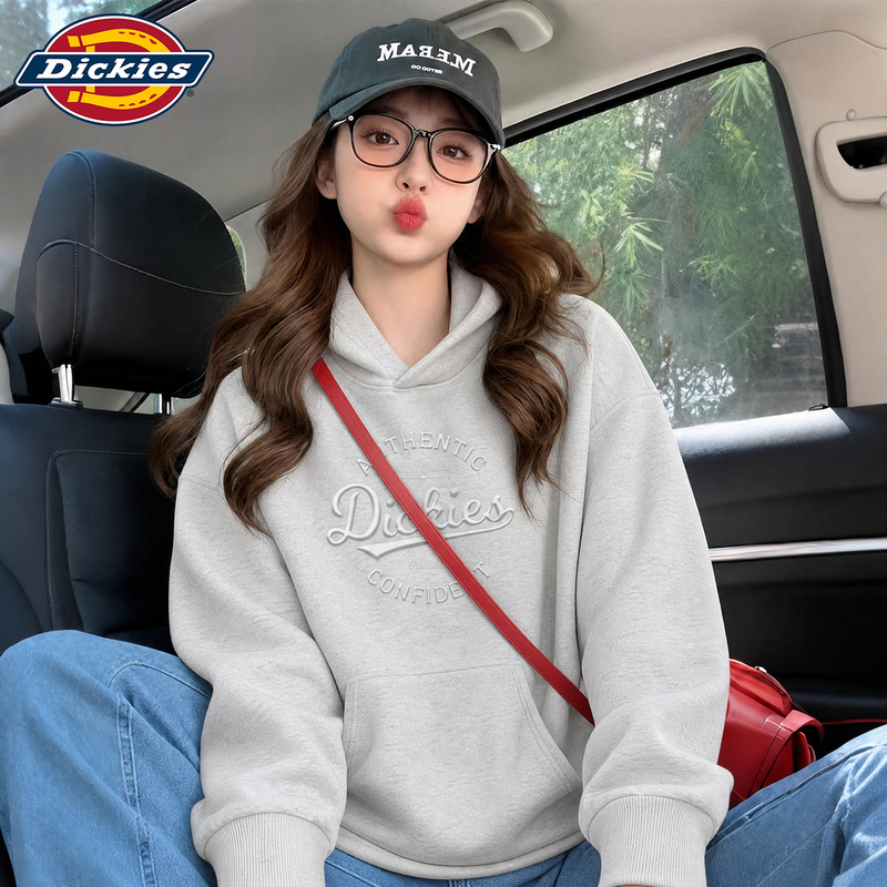 Dickies Official Authentic American-Style Hooded Sweatshirt for Women, Trendy Brand Print, Loose and Versatile Couple's Top