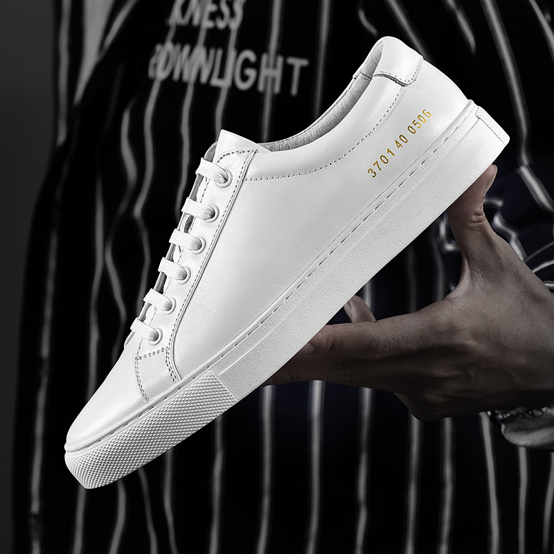 2022 new genuine leather small white shoes Korean version Trend 100 lap chic board shoes men's casual shoes for men's wave shoes leather shoes