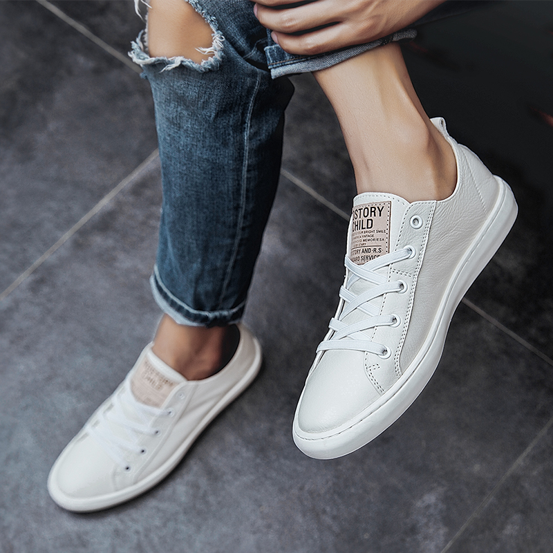 2022 new soft cow leather shoes Men's Han version Tidal Plate Shoes 100 Hitch Small White Shoes Men Genuine Leather Casual Leather Shoes Wave Shoes