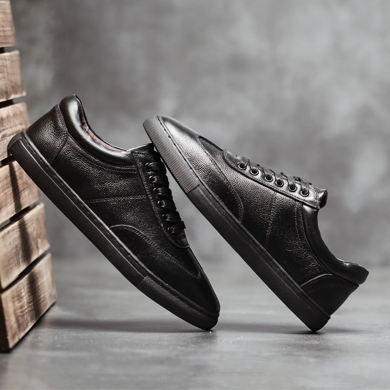 Spring small white shoes men's shoes men's casual leather shoes men's Korean version trendy shoes black board shoes genuine leather Inn Tide Shoes