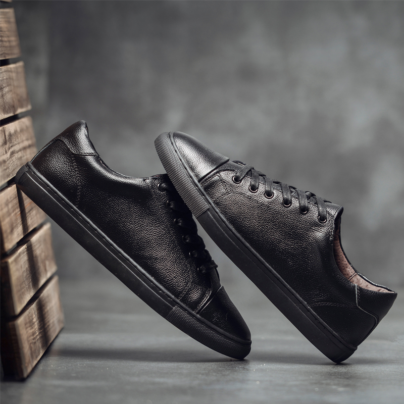 White Shoes Spring Casual Leather Shoes White Lace Board Shoes Men Shoes Genuine Leather Breathable Low Bunch Casual Boomer Shoes Little Black Shoes Man