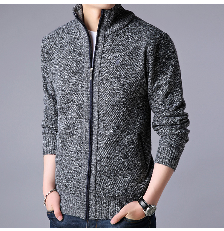 Playboy cộng với áo len độn nhung áo len nam mùa đông ấm nửa chiều cao áo len zip cardigan nam