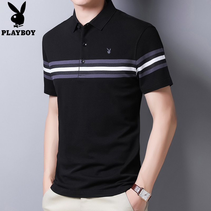 Playboy flip-flop ngắn tay t-shirt mùa hè của nam giới mới sọc áo thun nửa tay áo hẹn hò với Hàn Quốc phiên bản của bông áo trẻ triều