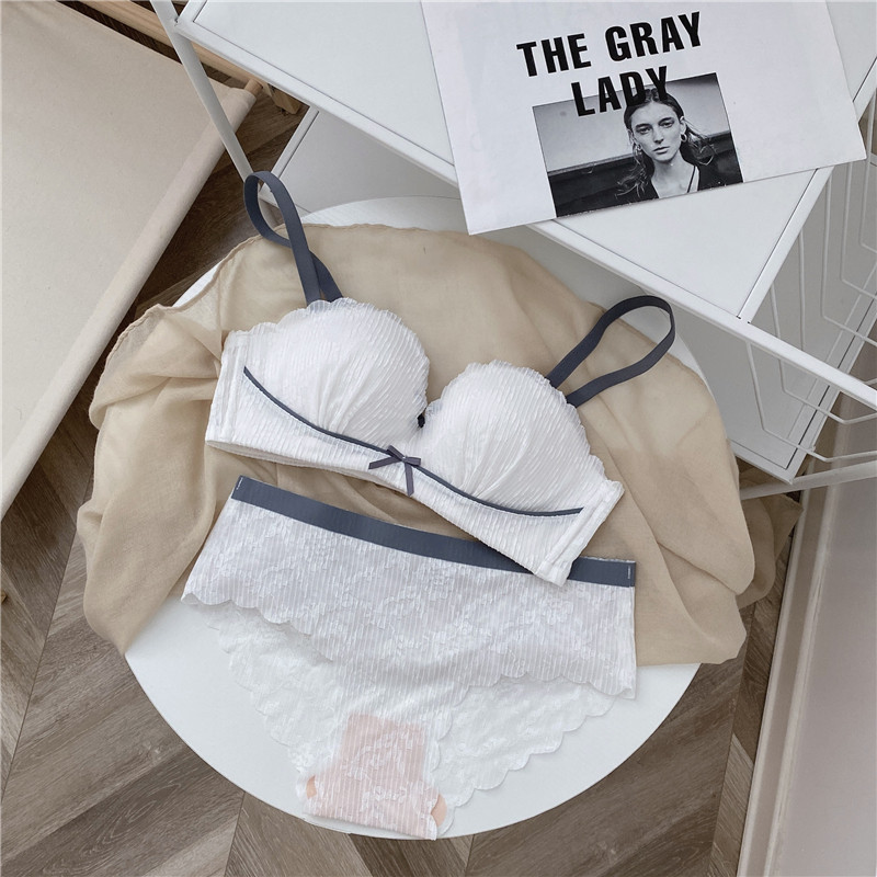 日系无肩带内衣女聚拢防滑小胸抹胸无钢圈文胸罩套装隐形半杯透气详情19