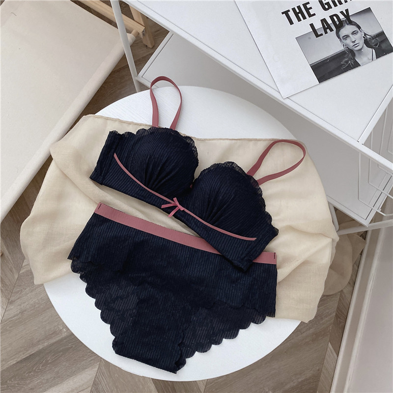 日系无肩带内衣女聚拢防滑小胸抹胸无钢圈文胸罩套装隐形半杯透气详情25