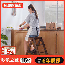Household solid wood folding ladder stool multi-functional kitchen high stool chair space-saving folding stool staircase small stool