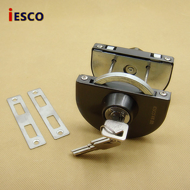 Iesco Stainless Steel Framed Glass Door Lock Single and Double Door Lock Double Door Lock Sliding Door Lock Black Titanium Double-Sided Lock