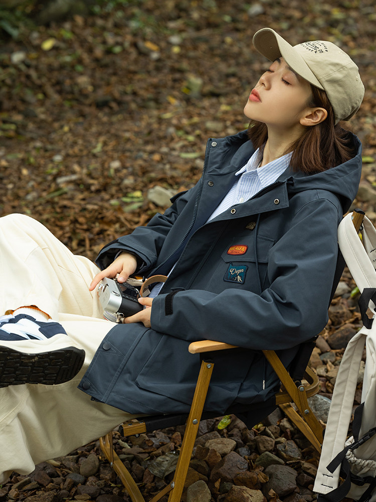 Flammable space mountain light outdoor hooded tooling jacket men and women spring and autumn Japanese retro functional jacket