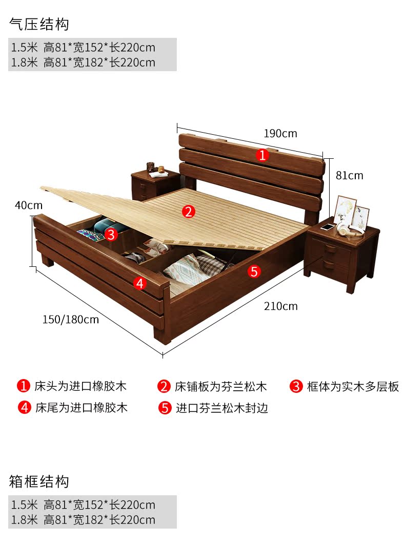 Giường gỗ tối giản hiện đại tối giản 1,8 m giường đôi 1,5m nhà máy bán hàng trực tiếp nền kinh tế hộp cao lưu trữ giường cao - Giường giường khách sạn