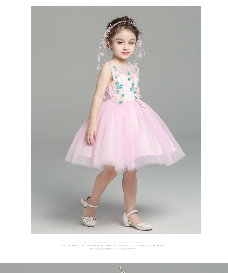 Lilan hoa cô gái ăn mặc nữ cô gái fluffy công chúa váy trẻ em màu xanh cô gái hiệu suất quần áo trang phục mùa hè váy đầm trẻ em 13 tuổi