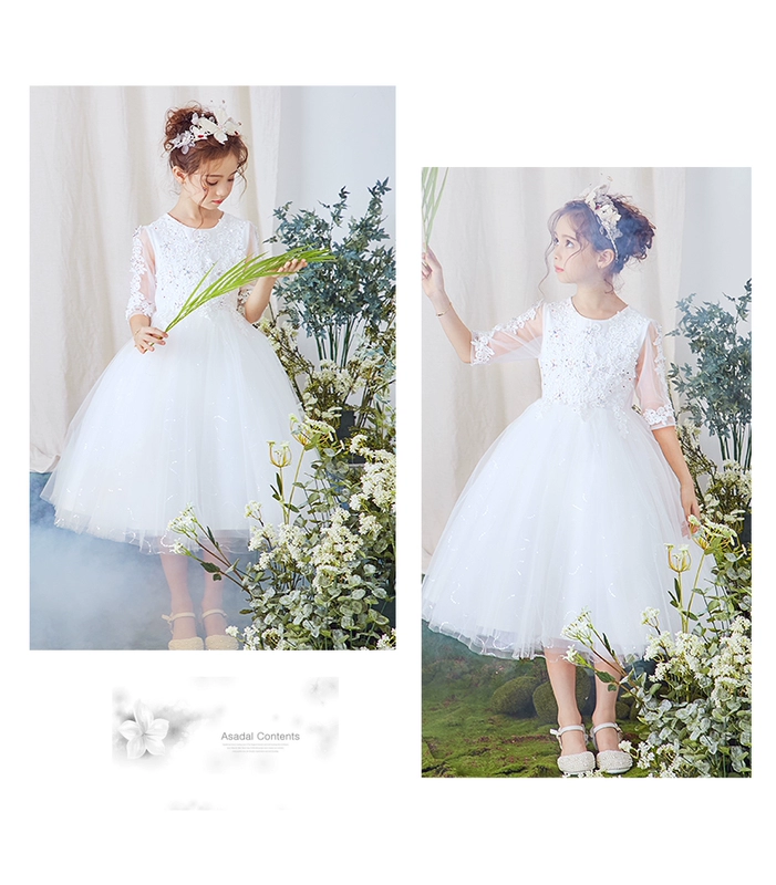 Lilan Duo girl fluffy công chúa váy mùa hè mới trắng cưới hoa cô gái váy trẻ em ren trang phục