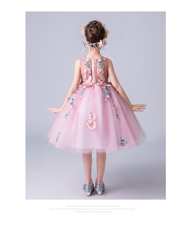 Lilan Duo hoa cô gái ăn mặc công chúa váy mùa hè cô gái mới puffy công chúa váy trẻ em màu hồng cô gái trang phục đầm thời trang đẹp cho bé gái
