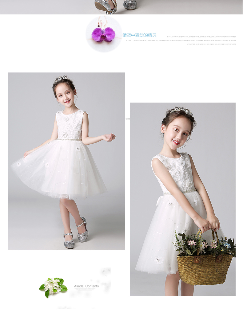 Lilan Duo trắng hoa cô gái ăn mặc nữ trẻ em mùa hè đàn piano trang phục cô gái fluffy công chúa váy sinh nhật váy đẹp cho bé