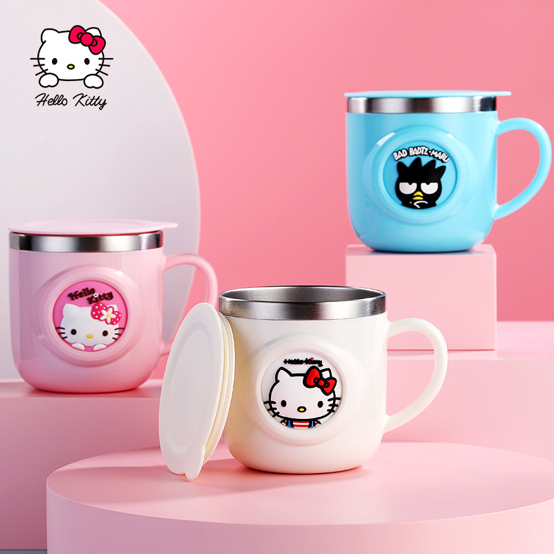 Kitty Children's Water Cup Home Stainless Steel Toddler Milk Mouth Cup Baby Anti-Fall Nursery Water Cup