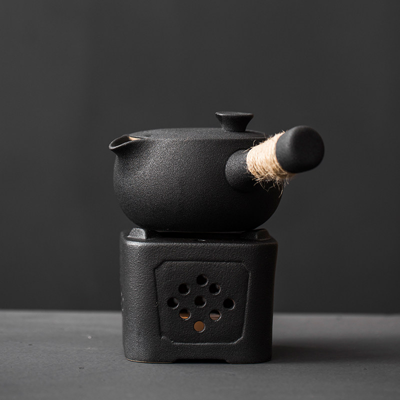 Day-style coarse pottery side take the pot big number by hand cooking teapot power teapot tea with tea heating base black pottery warm tea ware