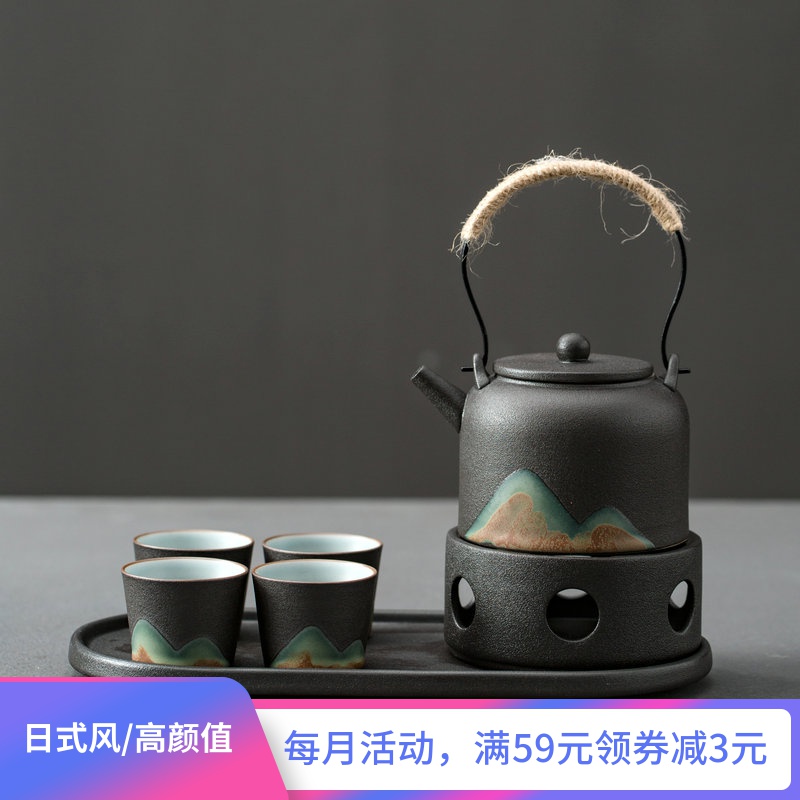 Japanese coarse pottery kung fu tea set tea pot of warm tea mountains to girder device heating base glass ceramic tea tray