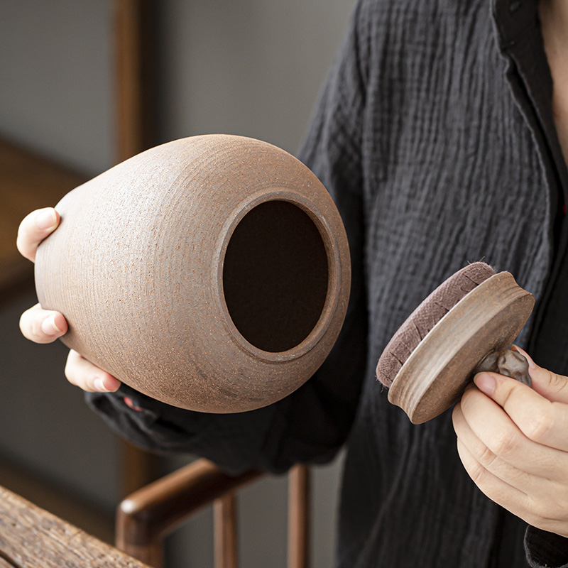Day Style Coarse Pottery Hand For Tea Leaves Jar Retro Awoke Tea Ware Rock Clay Tea Bin Yazheng Storage Tea Jar Containing Jar Tea Set Accessories