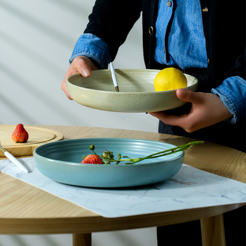 Japanese coarse pottery big plate dish plate household fruit bowl large ceramic soup plate FanPan contracted with thick deep dish circle