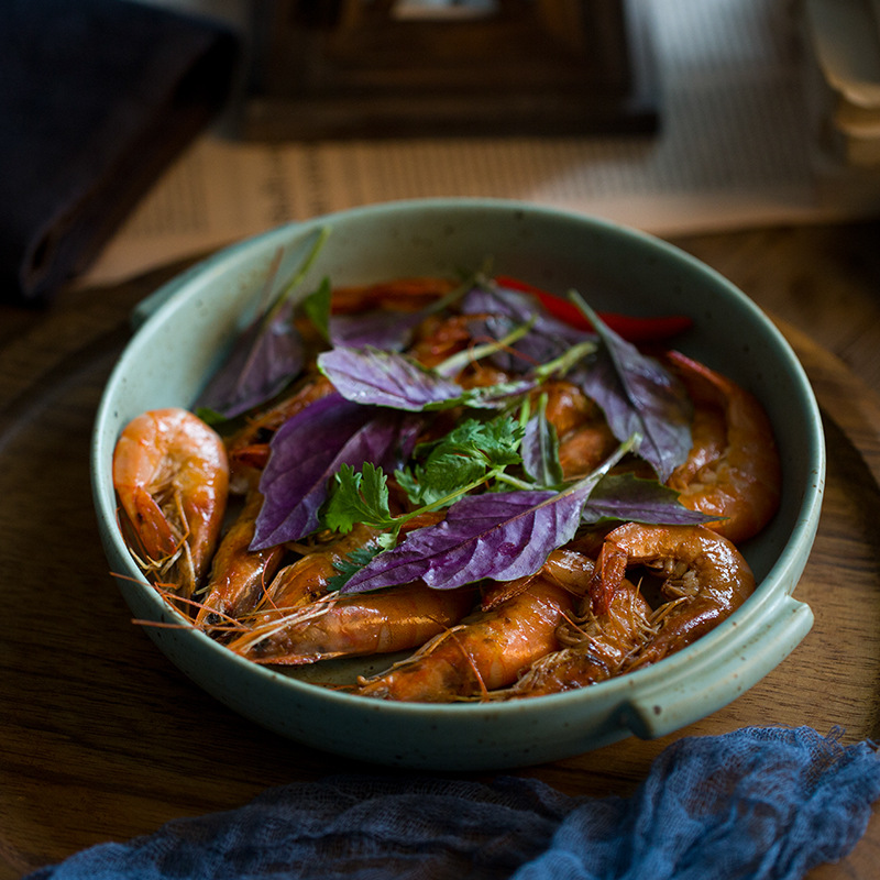 Japanese coarse pottery checking fish dish creative household food dish plate tableware ceramics ears soup plate salad bowl of dinner plate