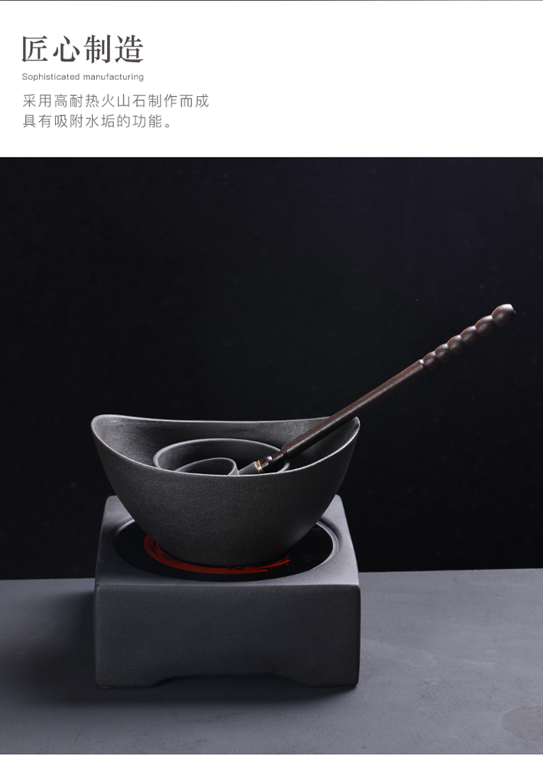 Japanese coarse pottery hand points tea spoon, lava rock - curing the pu - erh tea boiled tea, the electric TaoLu wing cook bowl three - piece suit