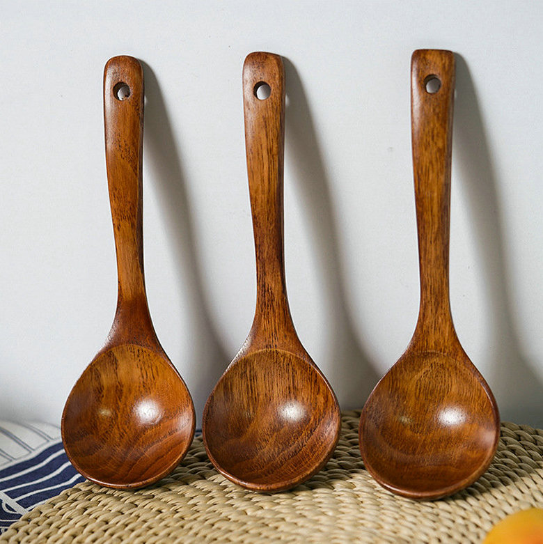 Japanese-style food utensils household nanmu old lacquer soup spoon household porridge spoon creative ramen spoon hot pot spoon retro porridge spoon