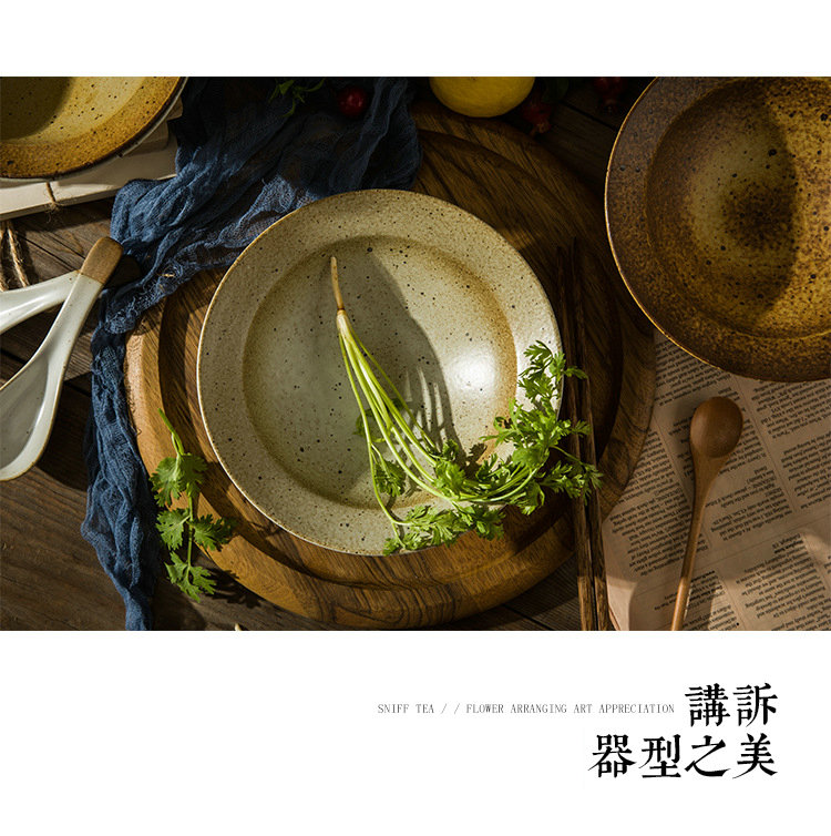 Japanese coarse pottery bowl retro household large soup bowl ceramic hat to salad bowl of noodles with rainbow such as bowl of rice bowl