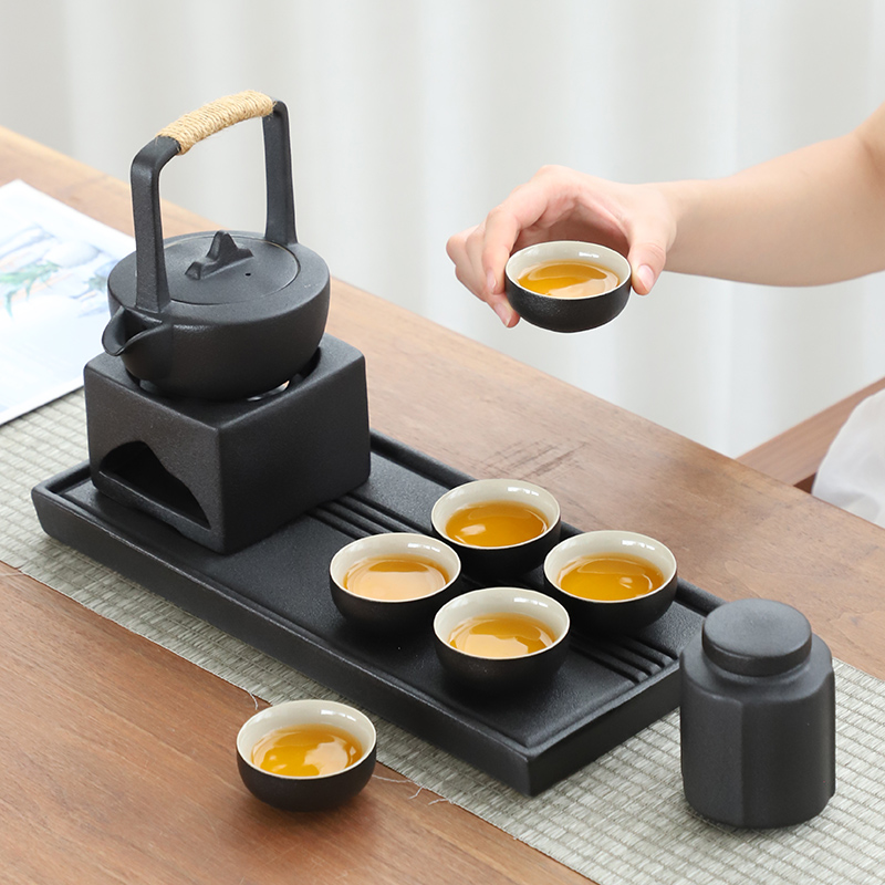 Japanese coarse ceramic tea set of girder pot of warm tea based heating base suit retro teapot ceramic tea tray