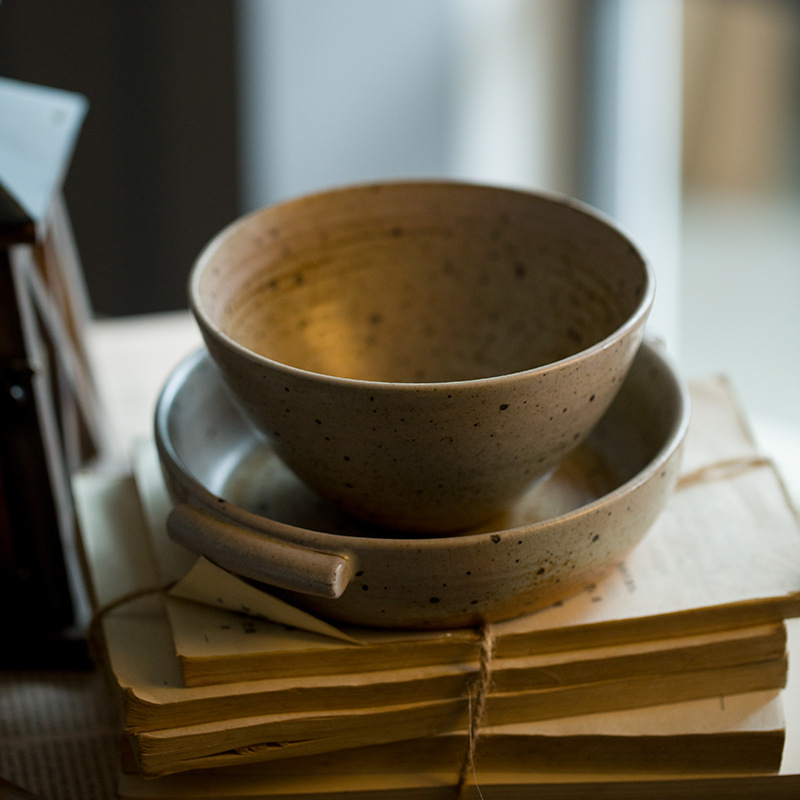 Japanese coarse pottery checking fish dish creative household food dish plate tableware ceramics ears soup plate salad bowl of dinner plate