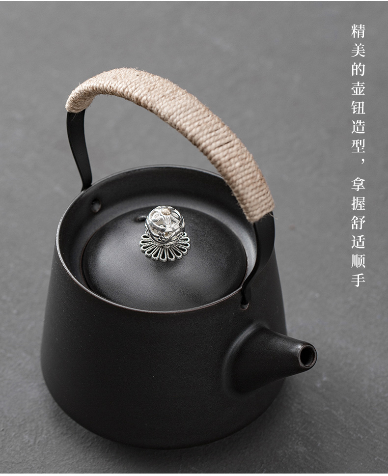 Japanese charcoal'm boil tea ware ceramic furnace temperature fire tea kettle black pottery girder ruyi kettle kung fu tea set