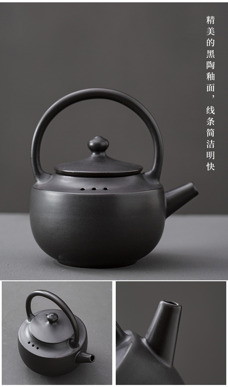 Japanese charcoal'm boil tea ware ceramic furnace temperature fire tea kettle black pottery girder ruyi kettle kung fu tea set