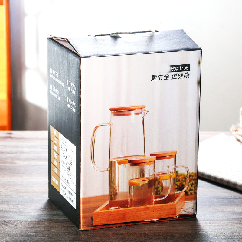 Nordic cold wind heat - resistant glass teapot cool water kettle set of suit with bamboo juice pot cover glass cups