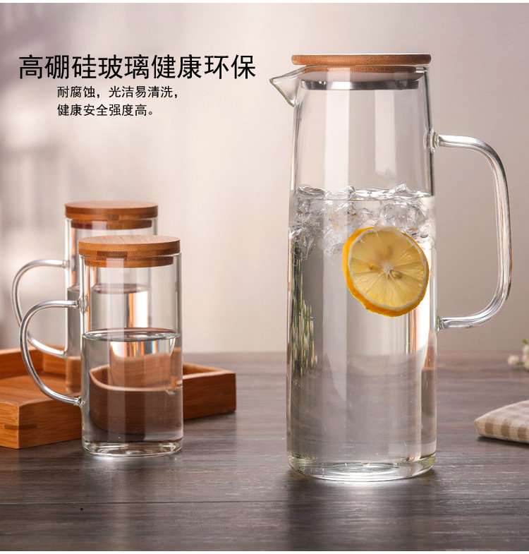 Nordic cold wind heat - resistant glass teapot cool water kettle set of suit with bamboo juice pot cover glass cups