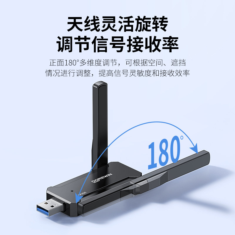 Daerwen USB Wireless Network Card Desktop Wifi 6 Receiver Transmitter Laptop Unlimited Internet Card Connection Hotspot External Network External Gigabit 5g Dual-Band Signal Driver-Free