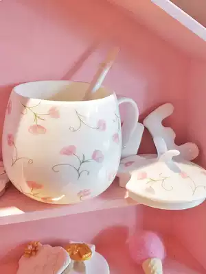 Ceramic mug children mug with lid spoon household Cup cute bone porcelain coffee cup girl creative personality trend