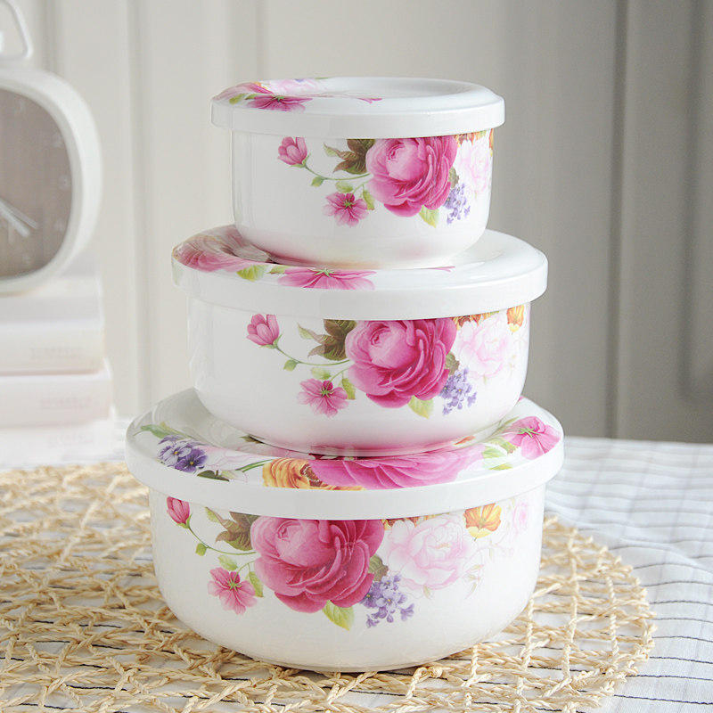 Ceramic bowl with lid three-piece steaming bowl microwave oven special large bowl fresh-keeping bowl bone china home steamed egg bowl egg custard bowl