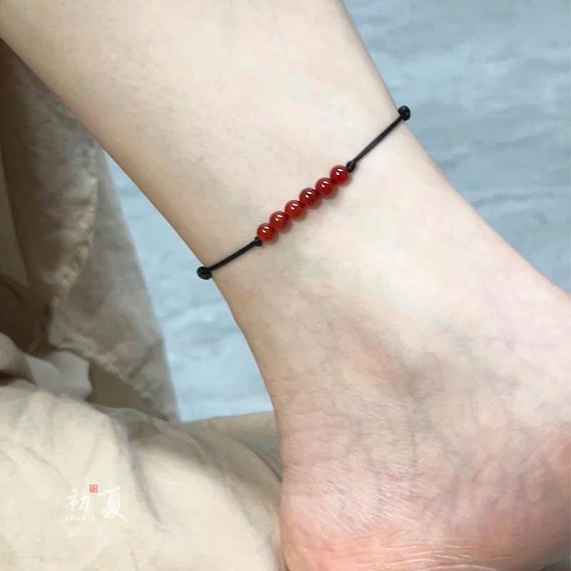 Natural Red and Black Agate Anklet, Simple and Versatile, Sweet and Cool Style, Fine Crystal, Black String, Friendship Bracelet, Anklet for Girlfriend Natural Red and Black Agate Anklet, Simple and Versatile, Sweet and Cool Style, Fine Crystal, Black String, Friendship Bracelet, Anklet for Girlfriend