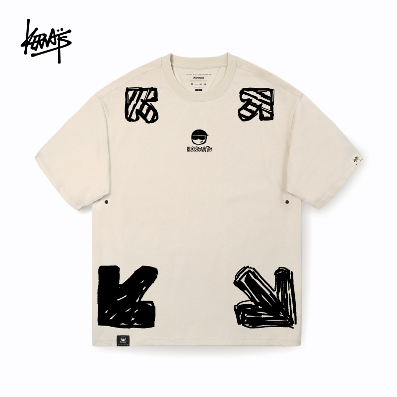 Kerwats Brand Large Size Unisex Couple Arrow Print Trendy Loose Heavyweight Short-Sleeve T-Shirt