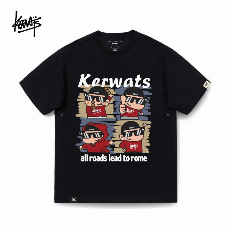 Kerwats Brand Large Size Unisex Couple Red Cartoon Character Print Spring and Summer Short-Sleeve T-Shirt