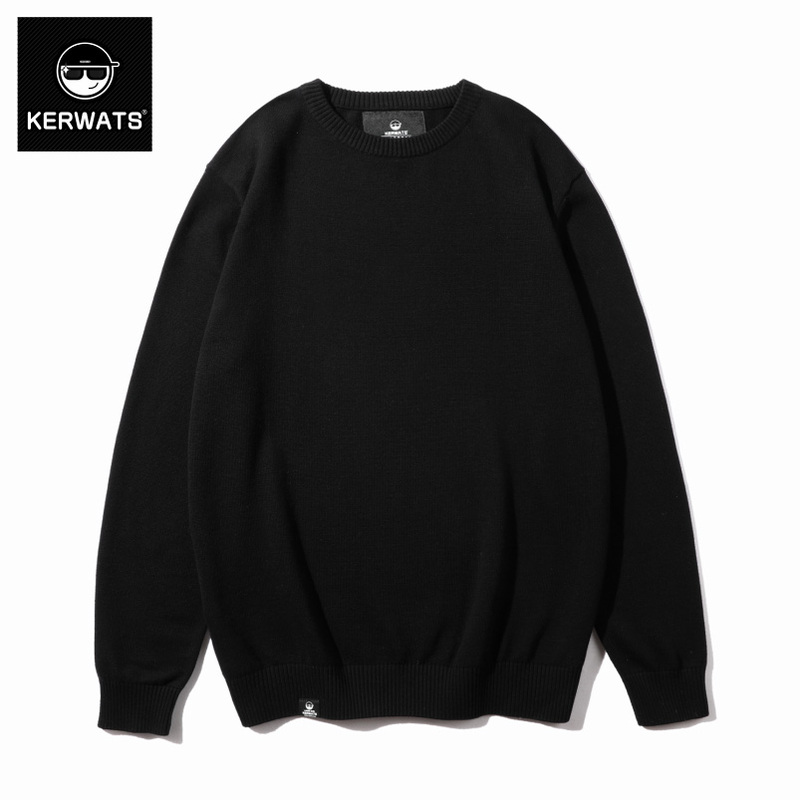 Kerwats Large Size Loose Knit Sweater for Men, Autumn and Winter Pure Cotton Black Crew Neck Sweater, Extra Large Base Layer Shirt