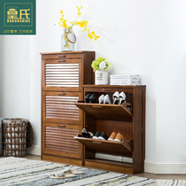 Huangs bamboo shoe cabinet Simple modern Chinese entrance shoe cabinet Ultra-thin large capacity shoe cabinet dump door hall locker