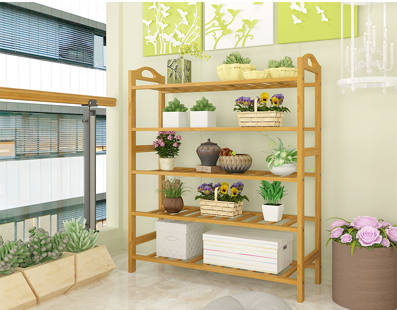 Giá để giày nhiều lớp đơn giản hộ gia đình tủ giày kinh tế tre rắn gỗ lưu trữ giá đa chức năng nhóm thiết bị giá - Kệ kệ trang trí