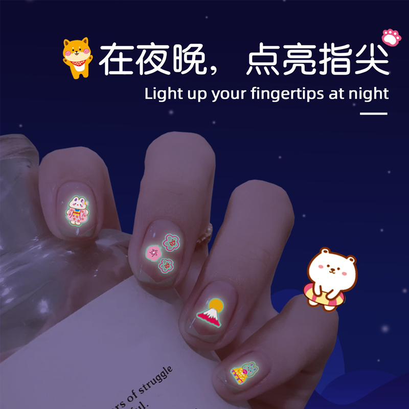 Glow-In-The-Dark Nail Stickers for Children, Girls, Waterproof and Long-Lasting Tattoo Stickers, Baby Nail Art Patches, Princess Toenail Stickers, Internet-Famous Cartoon Cute Fluorescent Stickers, Small Flower Finger Self-Adhesive Kids' Toy Stickers