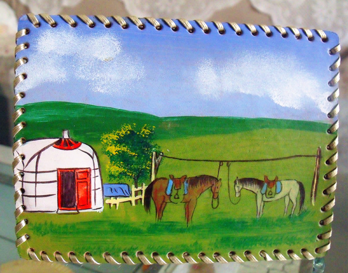 Mongolian leather painting Mongolian handicrafts Mongolian handicrafts special offer genuine leather handmade prairie style