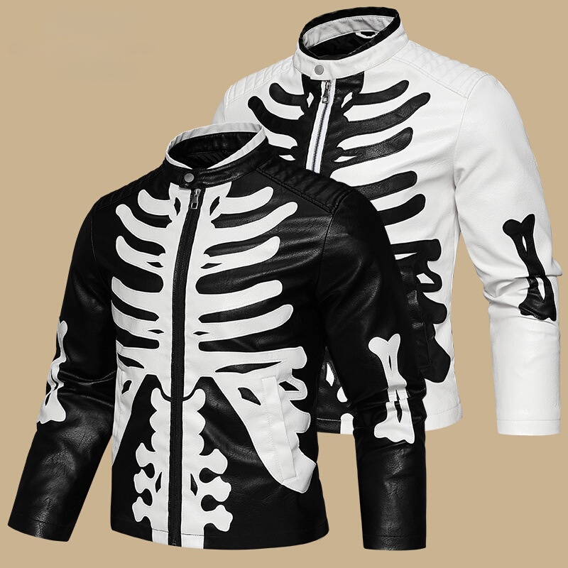 Plus-Size Men's Sheepskin Leather Jacket Cross-Border Trendy Stand-Up Collar Biker Jacket Genuine Leather Flight Jacket Skull Biker Jacket Plus-Size Men's Sheepskin Leather Jacket Cross-Border Trendy Stand-Up Collar Biker Jacket Genuine Leather Flight Jacket Skull Biker Jacket