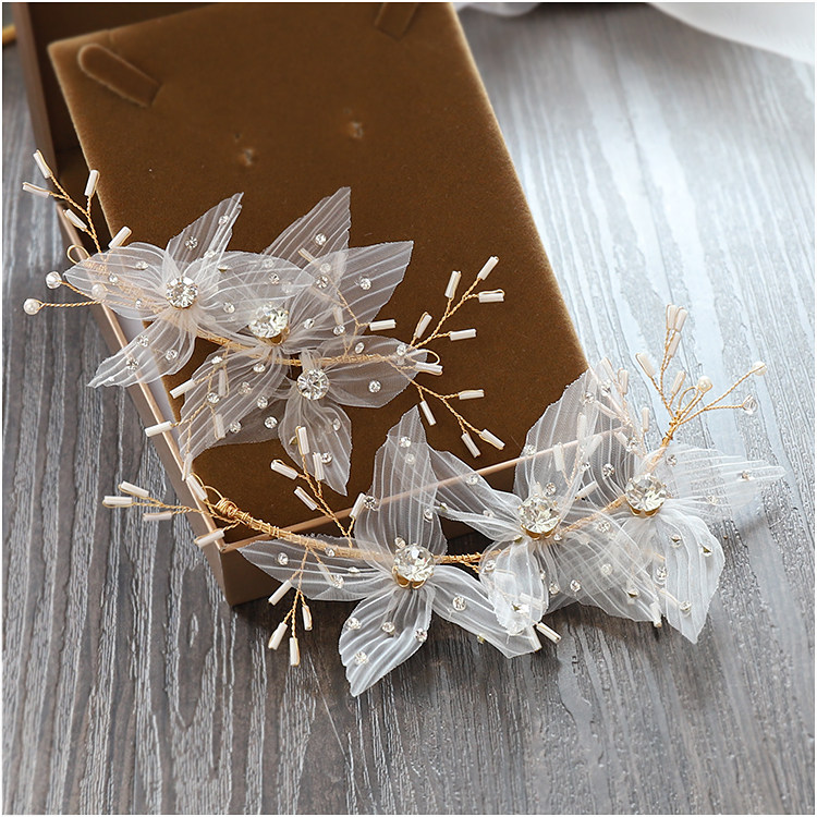 French bridal headwear fairy hair accessories Juansha crystal pair clip Korean flowers sweet and simple temperament wedding accessories