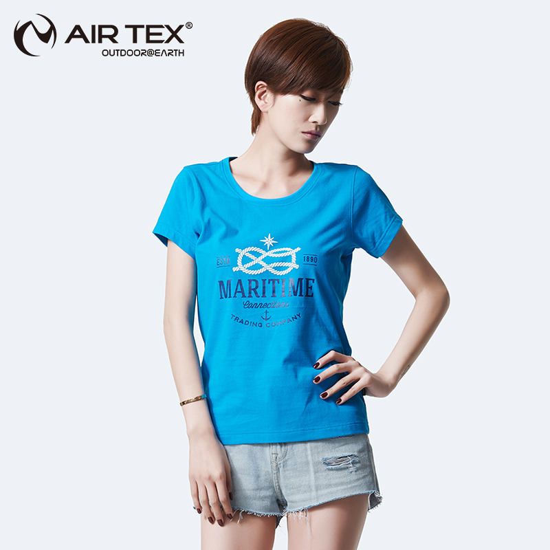 (Ocean Series) Art Summer Ship Anchor Cable Printed Short Sleeve Lady Round Collar Letter Sports Casual T-Shirt